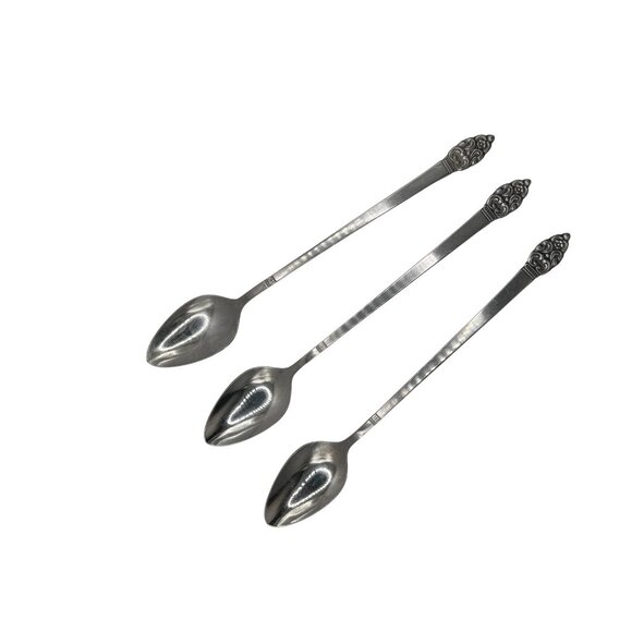 Vintage Oneida Silver Vinland Iced Tea Spoons Set Of 3 Stainless Steel Satin - Picture 4 of 4